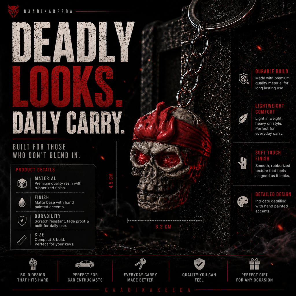 Outlaw Skull Keychain 💀🔥 | Red Bandana Skull | Premium Keychain