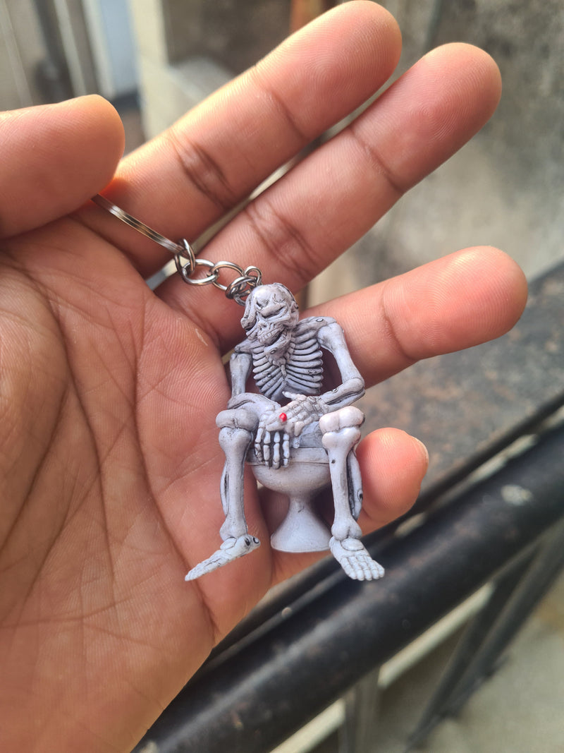 No F*cks Given Skeleton Keychain 💀🚬 | Toilet Skeleton | Funny Gothic Collectible