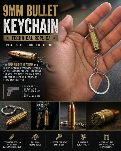 9mm Bullet Replica Keychain ⚡ | Vintage Cartridge Design | Premium Metal Keychain