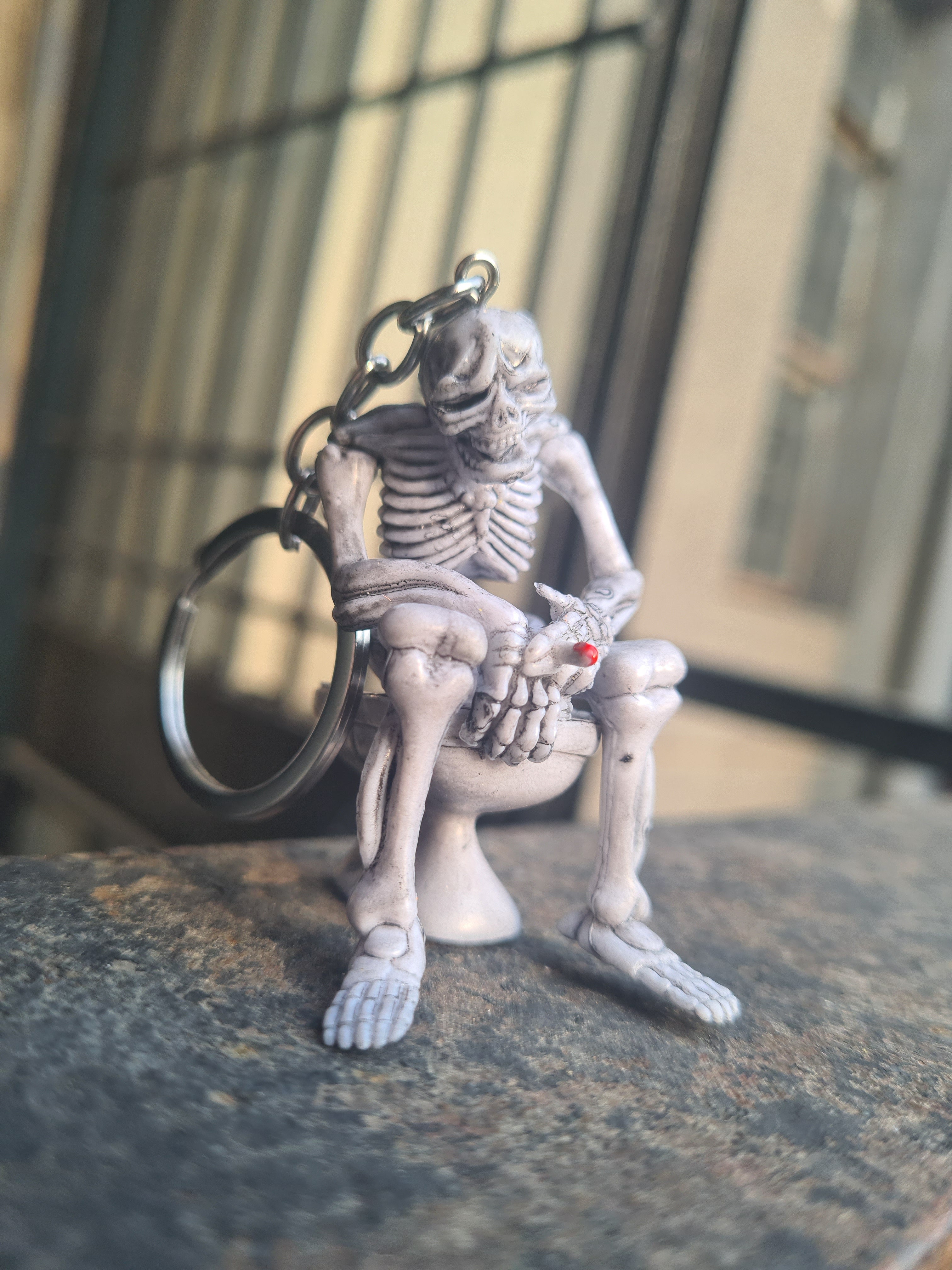 No F*cks Given Skeleton Keychain 💀🚬 | Toilet Skeleton | Funny Gothic Collectible