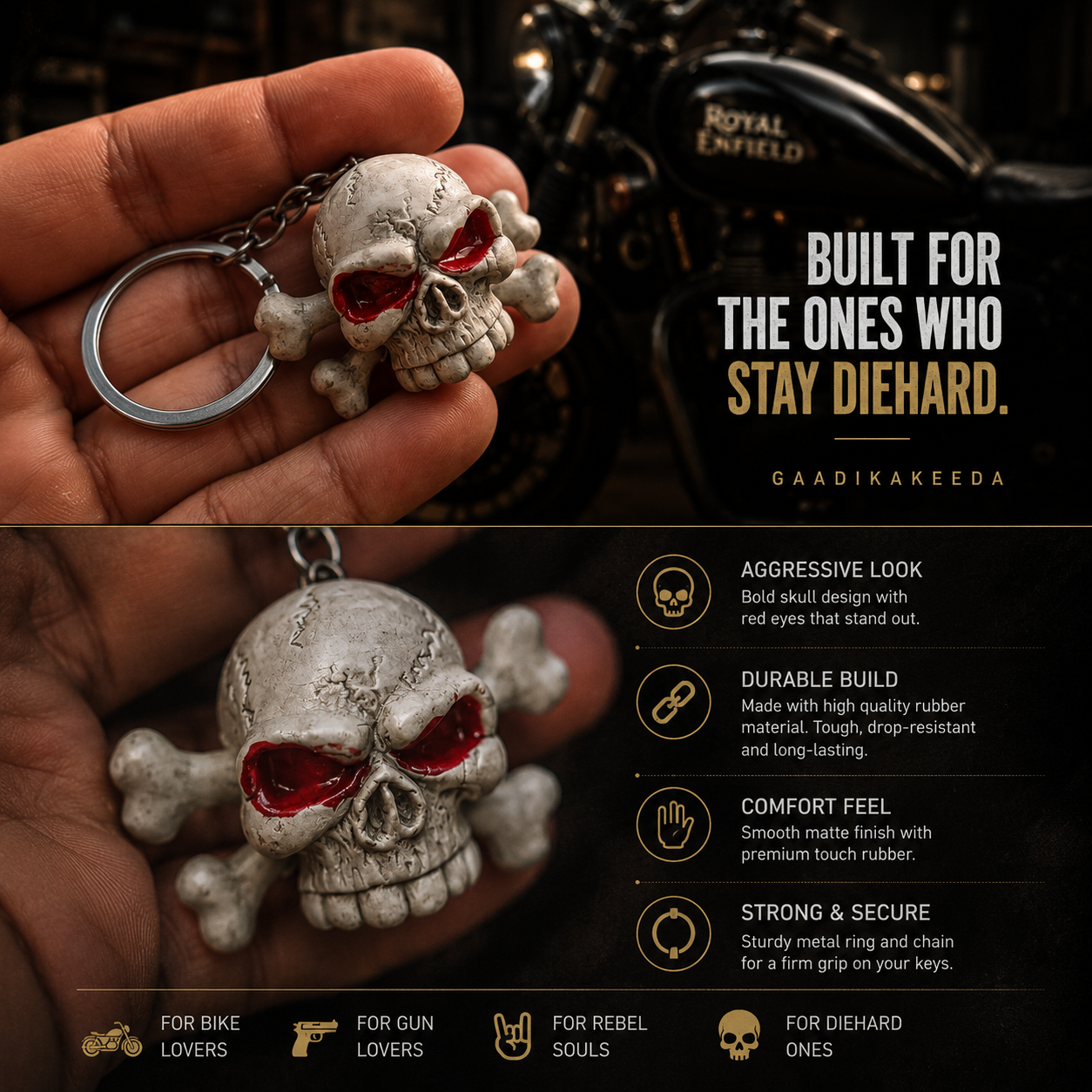 Jolly Rogue Skull Keychain ☠️ | Red-Eyed Crossbones | Premium Gothic Keychain